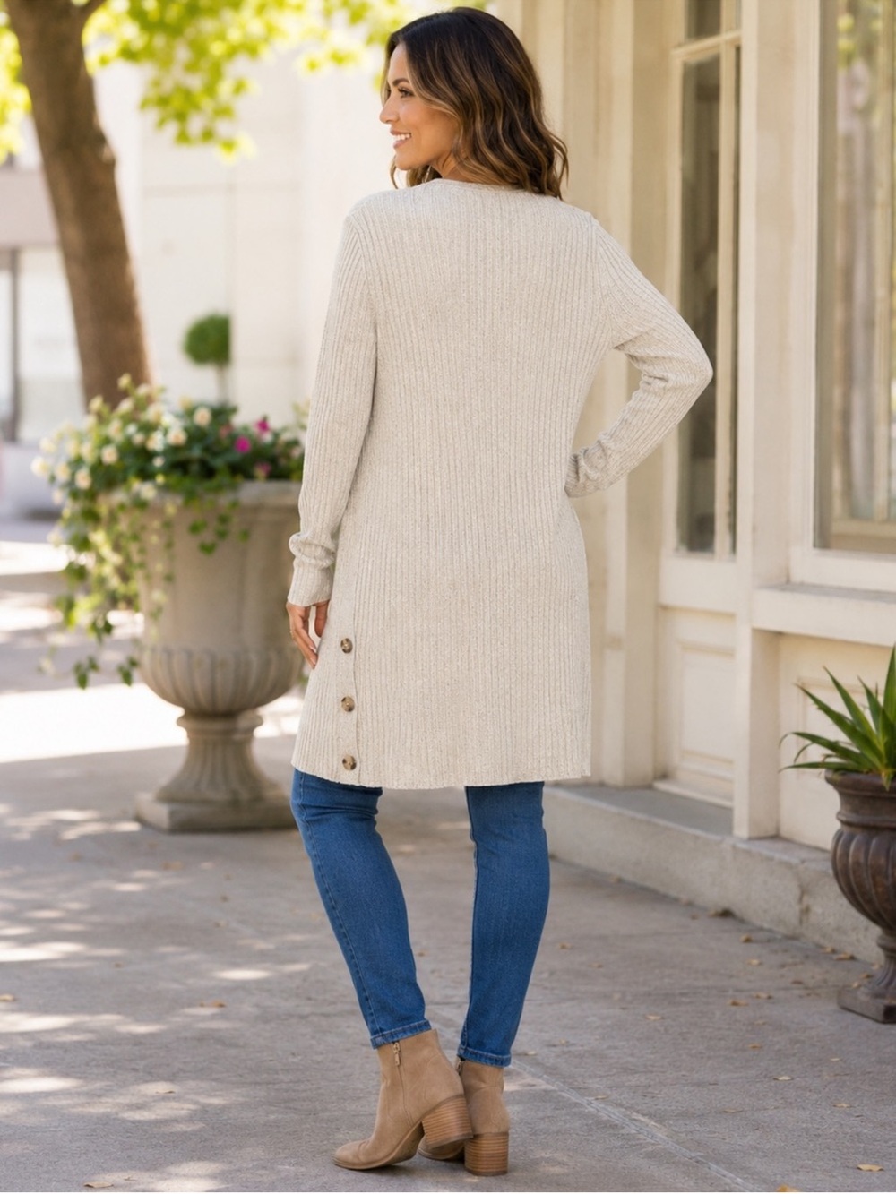 ALYA Ribbed Long Knit Cardigan Duster - Picture 2 of 5